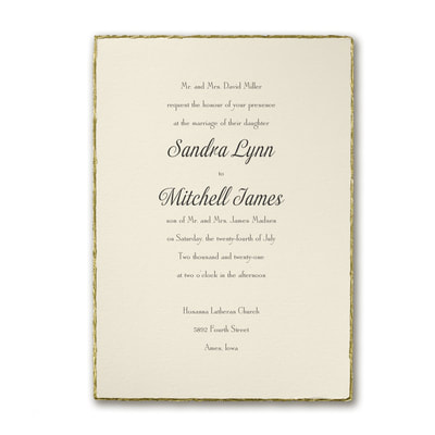 deckled gold carlson craft wedding invitation thermography 
