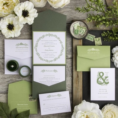 Gorgeous Wreath Envelopments Wedding invitations greenery pocket matte finish paper