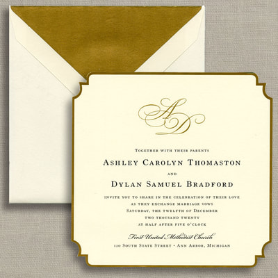 Gold foil regal corners wedding invitation william arthur