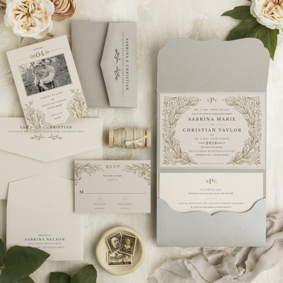 Secret garden envelopments pocket ivory wedding invite
